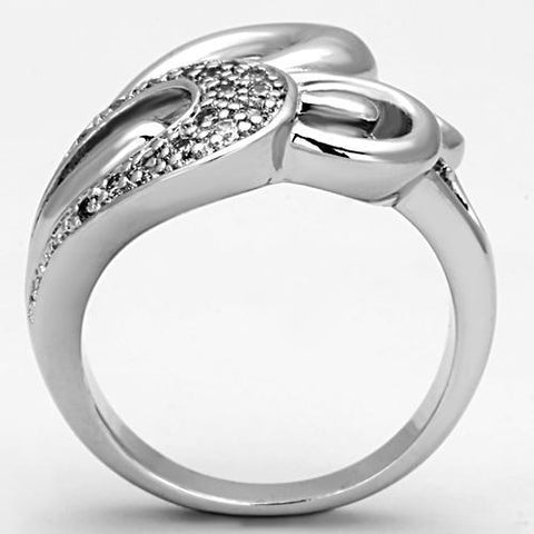 3W325 - Rhodium Brass Ring with AAA Grade CZ  in Clear