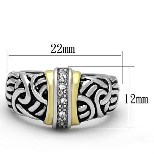 3W327 - Reverse Two-Tone Brass Ring with Top Grade Crystal  in Clear