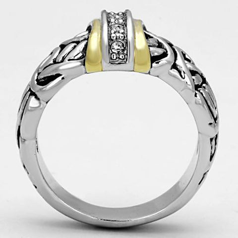 3W327 - Reverse Two-Tone Brass Ring with Top Grade Crystal  in Clear