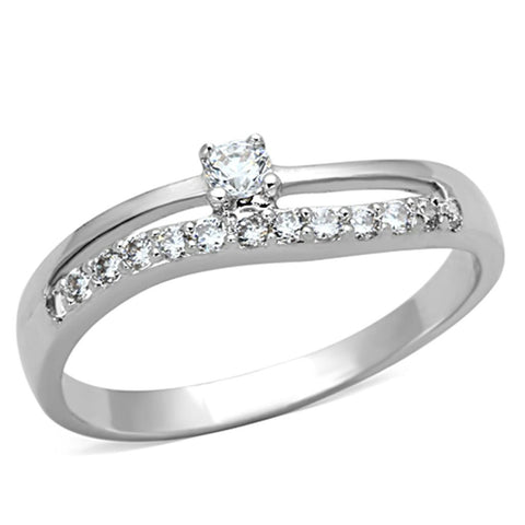 3W505 - Rhodium Brass Ring with AAA Grade CZ  in Clear