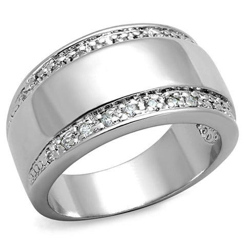 3W601 - Rhodium Brass Ring with AAA Grade CZ  in Clear