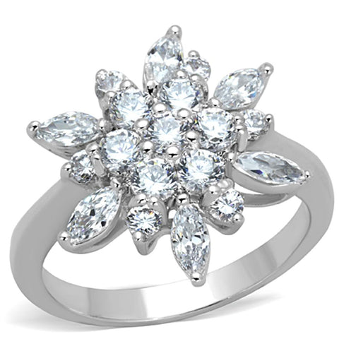 3W725 - Rhodium Brass Ring with AAA Grade CZ  in Clear