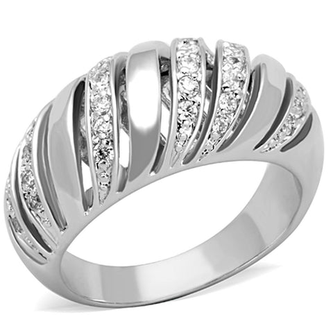 3W743 - Rhodium Brass Ring with AAA Grade CZ  in Clear