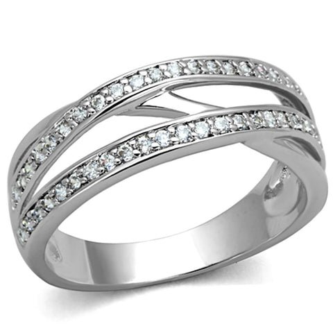 3W782 - Rhodium Brass Ring with AAA Grade CZ  in Clear