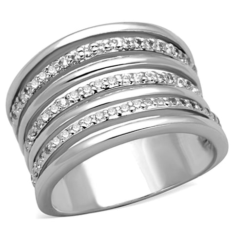 3W791 - Rhodium Brass Ring with AAA Grade CZ  in Clear