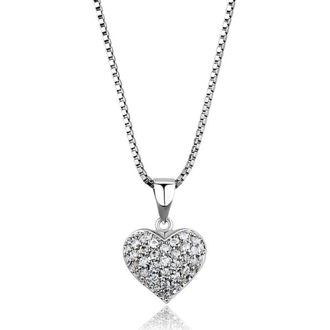 3W793 - Rhodium Brass Chain Pendant with AAA Grade CZ  in Clear