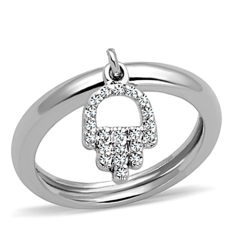 3W808 - Rhodium Brass Ring with AAA Grade CZ  in Clear