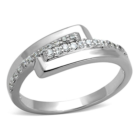 3W835 - Rhodium Brass Ring with AAA Grade CZ  in Clear