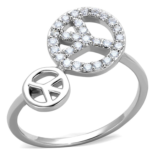 3W853 - Rhodium Brass Ring with AAA Grade CZ  in Clear