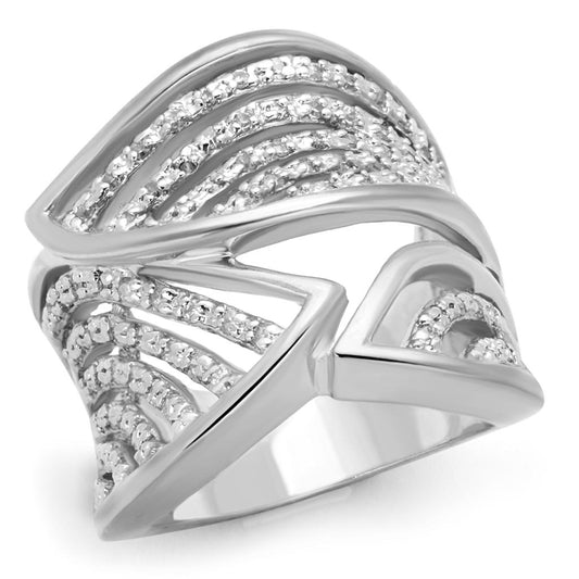 3W854 - Rhodium Brass Ring with AAA Grade CZ  in Clear