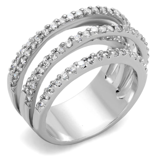 3W871 - Rhodium Brass Ring with AAA Grade CZ  in Clear