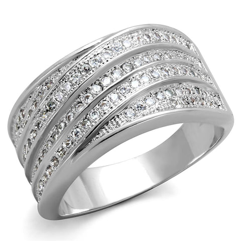 3W882 - Rhodium Brass Ring with AAA Grade CZ  in Clear