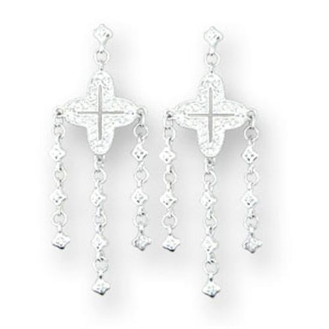 414222 - High-Polished 925 Sterling Silver Earrings with AAA Grade CZ  in Clear