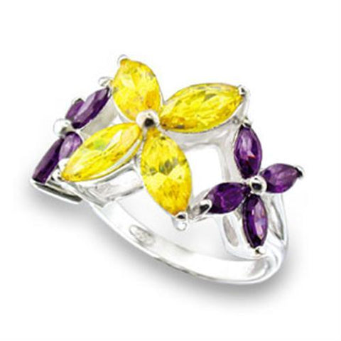 49816 - High-Polished 925 Sterling Silver Ring with AAA Grade CZ  in Multi Color