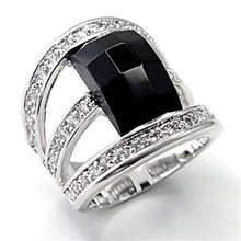 7X055 - Rhodium Brass Ring with AAA Grade CZ  in Jet