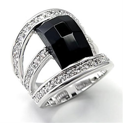 7X055 - Rhodium Brass Ring with AAA Grade CZ  in Jet