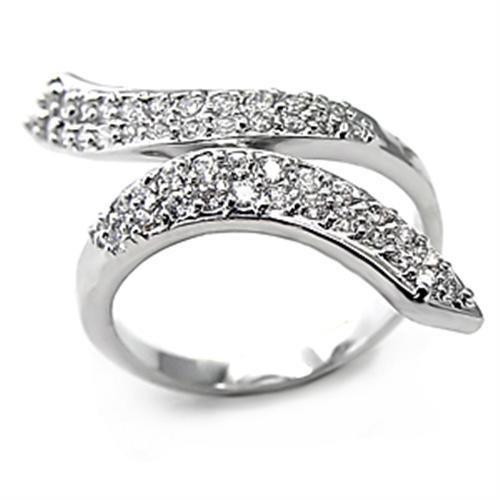 7X076 - Rhodium Brass Ring with AAA Grade CZ  in Clear