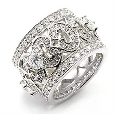 7X182 - Rhodium 925 Sterling Silver Ring with AAA Grade CZ  in Clear