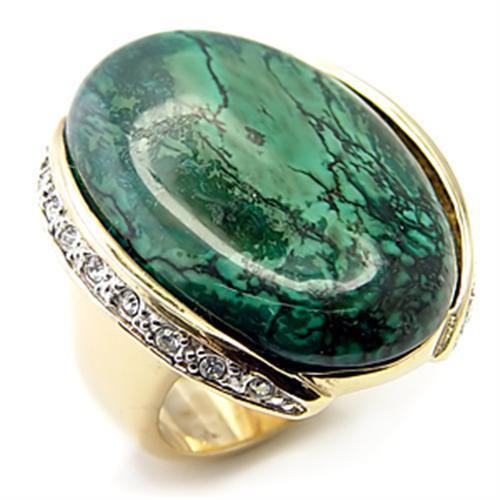 7X235 Gold+Rhodium 925 Sterling Silver Ring with Semi-Precious in Sea Blue