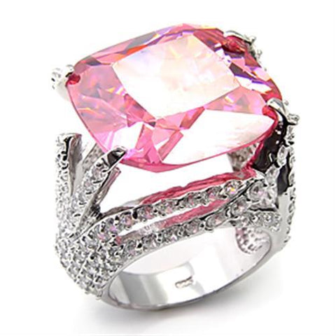 7X250 - Rhodium 925 Sterling Silver Ring with AAA Grade CZ  in Rose