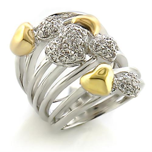 8X149 - Gold+Rhodium Brass Ring with AAA Grade CZ  in Clear