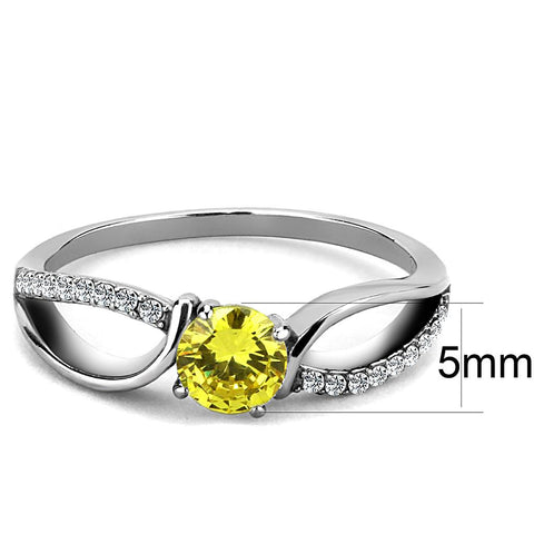 DA005 - High polished (no plating) Stainless Steel Ring with AAA Grade CZ  in Topaz