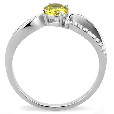 DA005 - High polished (no plating) Stainless Steel Ring with AAA Grade CZ  in Topaz