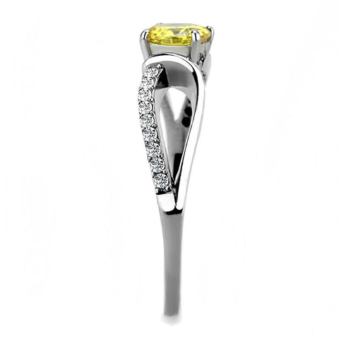 DA005 - High polished (no plating) Stainless Steel Ring with AAA Grade CZ  in Topaz