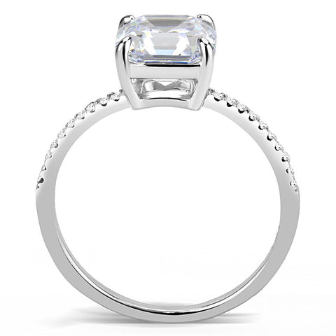 DA008 - High polished (no plating) Stainless Steel Ring with Cubic  in Clear