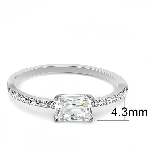 DA009 - High polished (no plating) Stainless Steel Ring with Cubic  in Clear