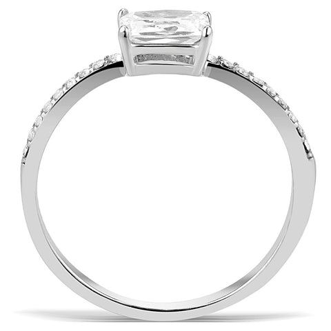 DA009 - High polished (no plating) Stainless Steel Ring with Cubic  in Clear