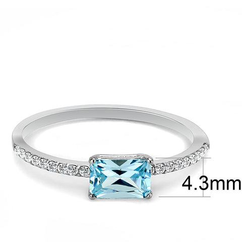 DA011 - High polished (no plating) Stainless Steel Ring with AAA Grade CZ  in Sea Blue