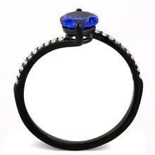 DA012 - IP Black(Ion Plating) Stainless Steel Ring with Synthetic Spinel in London Blue