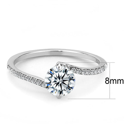 DA013 - High polished (no plating) Stainless Steel Ring with AAA Grade CZ  in Clear