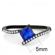 DA016 - IP Black(Ion Plating) Stainless Steel Ring with Synthetic Spinel in London Blue