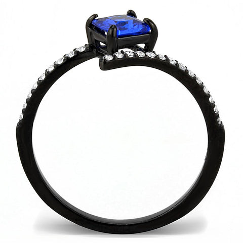 DA016 - IP Black(Ion Plating) Stainless Steel Ring with Synthetic Spinel in London Blue