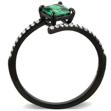 DA017 - IP Black(Ion Plating) Stainless Steel Ring with AAA Grade CZ  in Emerald