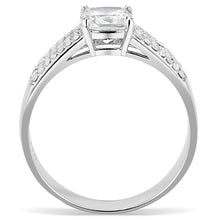 DA020 - High polished (no plating) Stainless Steel Ring with Cubic  in Clear