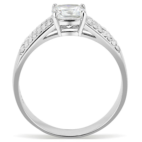 DA020 - High polished (no plating) Stainless Steel Ring with Cubic  in Clear