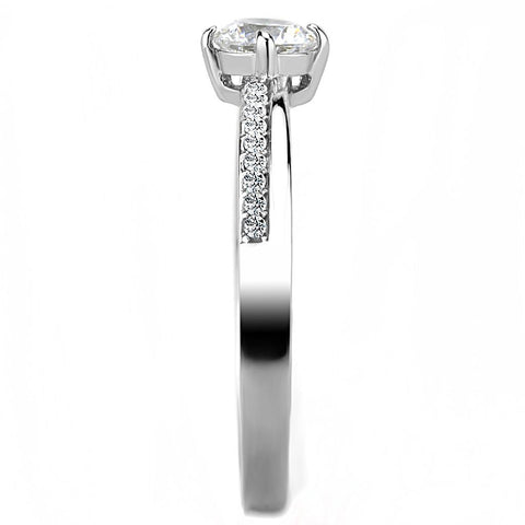 DA025 - High polished (no plating) Stainless Steel Ring with AAA Grade CZ  in Clear