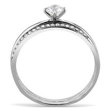 DA026 - High polished (no plating) Stainless Steel Ring with AAA Grade CZ  in Clear