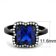 DA027 - IP Black(Ion Plating) Stainless Steel Ring with Synthetic Spinel in London Blue