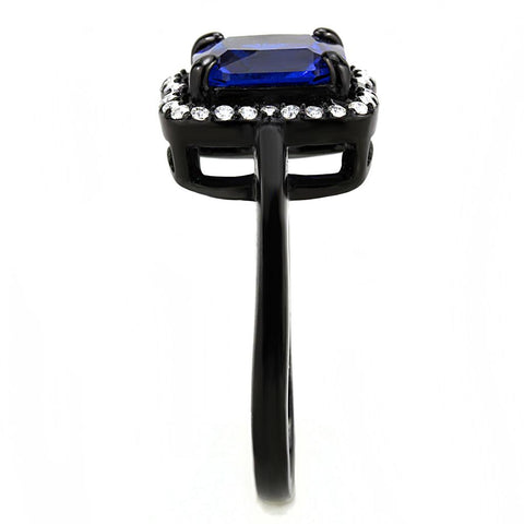 DA027 - IP Black(Ion Plating) Stainless Steel Ring with Synthetic Spinel in London Blue