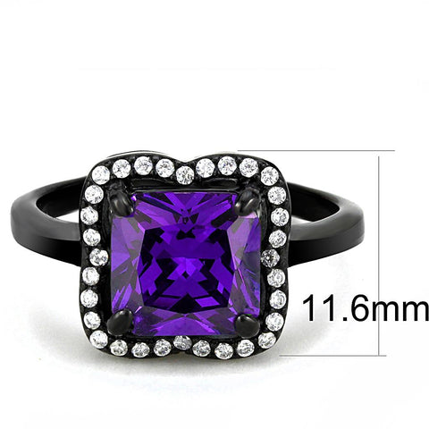 DA028 - IP Black(Ion Plating) Stainless Steel Ring with AAA Grade CZ  in Amethyst