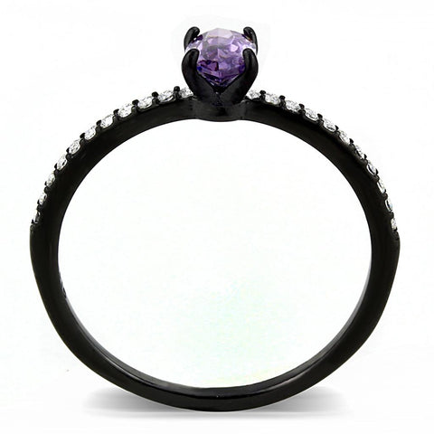 DA032 - IP Black(Ion Plating) Stainless Steel Ring with AAA Grade CZ  in Amethyst