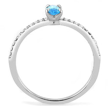 DA034 - High polished (no plating) Stainless Steel Ring with AAA Grade CZ  in Sea Blue