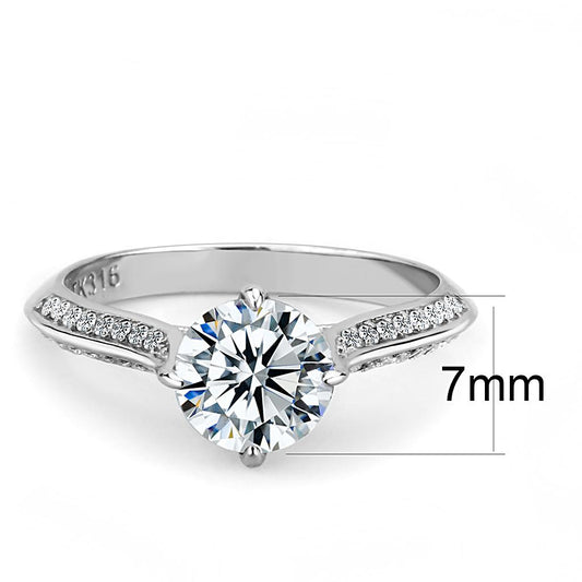 DA036 - High polished (no plating) Stainless Steel Ring with AAA Grade CZ  in Clear