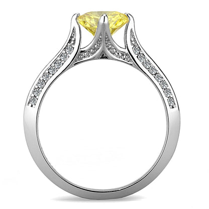 DA037 - High polished (no plating) Stainless Steel Ring with AAA Grade CZ  in Topaz