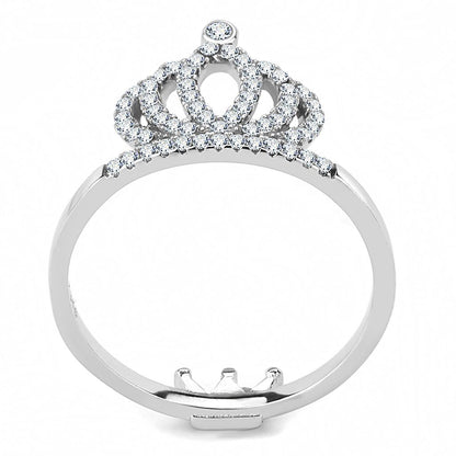 DA040 - High polished (no plating) Stainless Steel Ring with AAA Grade CZ  in Clear