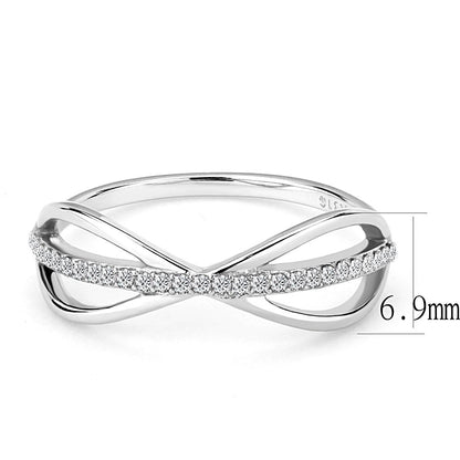DA046 - High polished (no plating) Stainless Steel Ring with AAA Grade CZ  in Clear